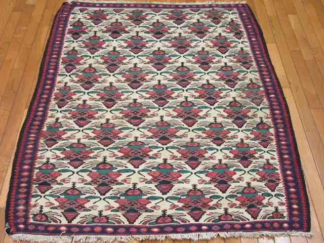 4' x 5' Persia Ivory Red Seneh Kilim Rug Traditional Flatwoven Wool - Image 2