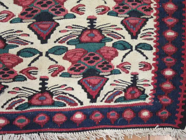 4' x 5' Persia Ivory Red Seneh Kilim Rug Traditional Flatwoven Wool - Image 4