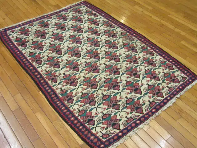 4' x 5' Persia Ivory Red Seneh Kilim Rug Traditional Flatwoven Wool - Image 6