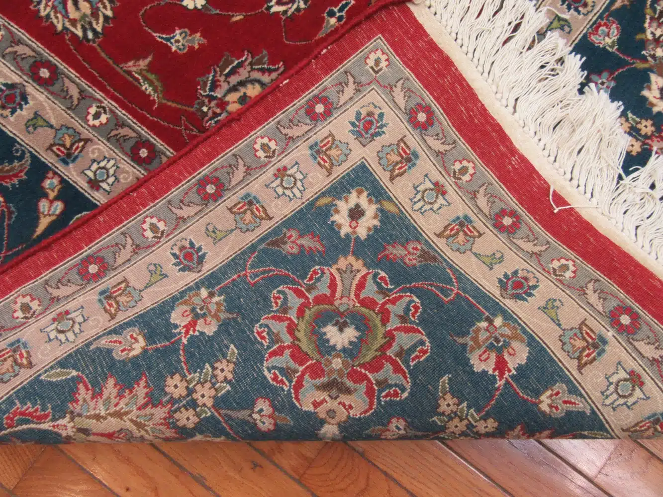 9' x 13' Pakistani Kashan Design Rug – Red & Navy Traditional Hand-Knotted Wool - Image 5