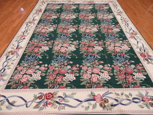9' x 13' Large Handmade China Needlepoint Rug – Floral Design, Handcrafted Wool Needlework - Image 2