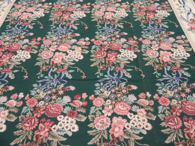 9' x 13' Large Handmade China Needlepoint Rug – Floral Design, Handcrafted Wool Needlework - Image 3