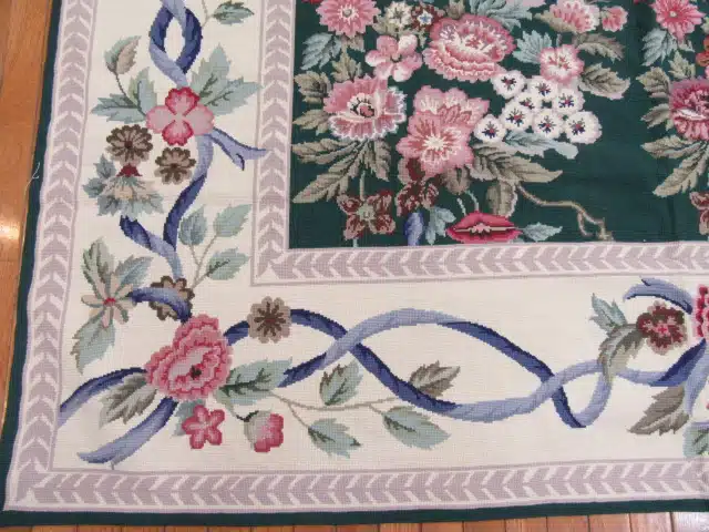9' x 13' Large Handmade China Needlepoint Rug – Floral Design, Handcrafted Wool Needlework - Image 4