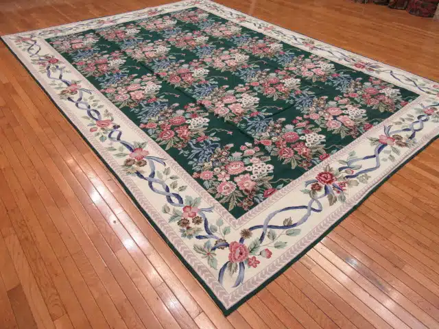 9' x 13' Large Handmade China Needlepoint Rug – Floral Design, Handcrafted Wool Needlework - Image 5