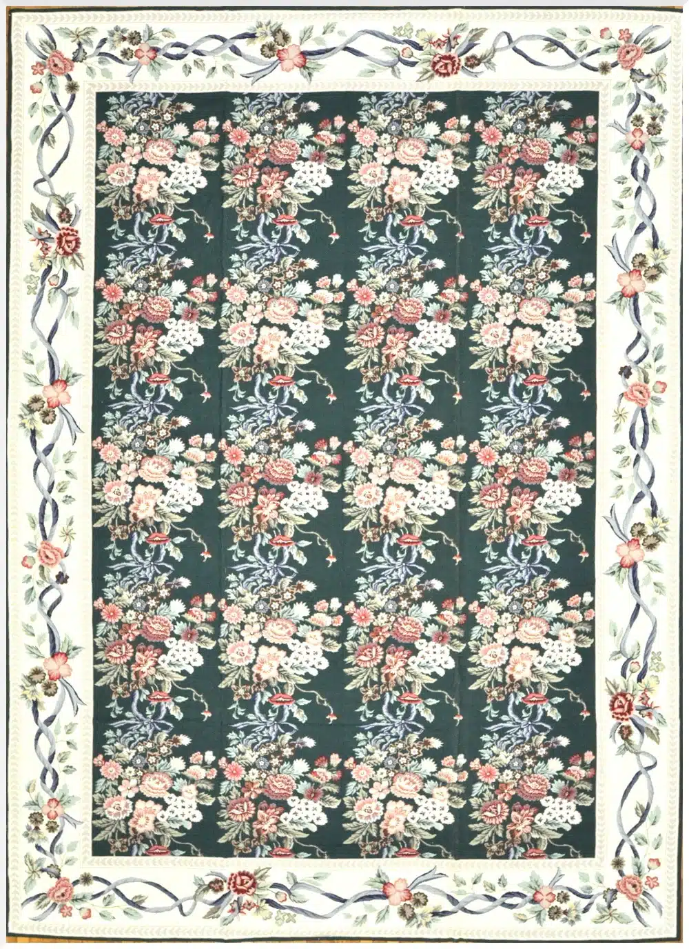 9' x 13' Large Handmade China Needlepoint Rug – Floral Design, Handcrafted Wool Needlework