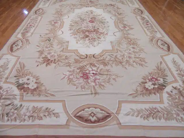 12' x 19' Chinese Ivory Floral Needlepoint Rug – Traditional Wool - Image 2