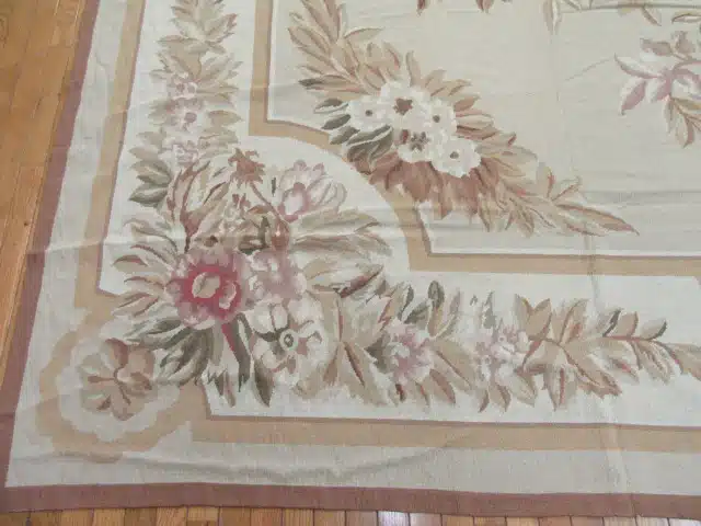 12' x 19' Chinese Ivory Floral Needlepoint Rug – Traditional Wool - Image 4
