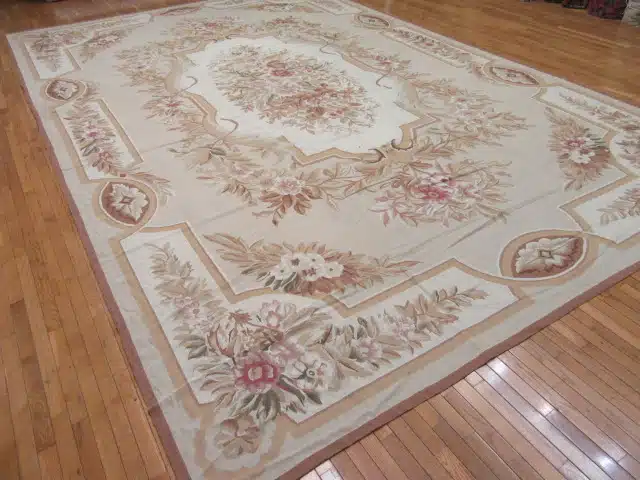 12' x 19' Chinese Ivory Floral Needlepoint Rug – Traditional Wool - Image 6