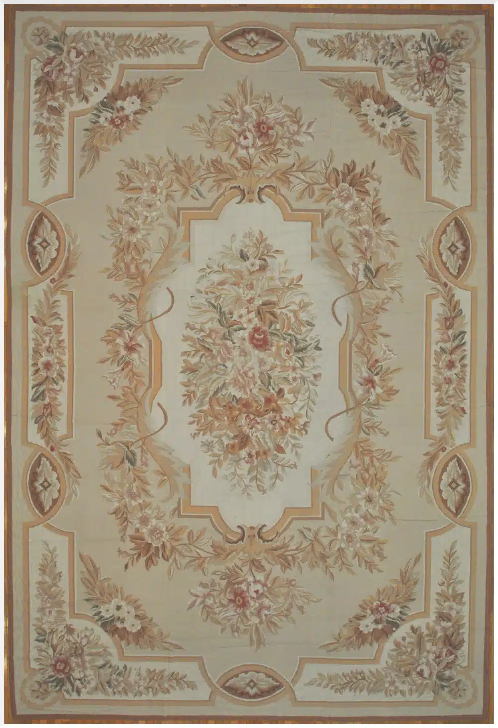 12' x 19' Chinese Ivory Floral Needlepoint Rug – Traditional Wool