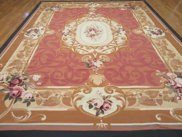 12' x 15' Chinese Peach Floral Needlepoint Rug – Traditional Wool - Image 2
