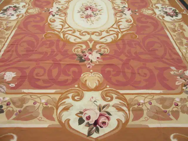 12' x 15' Chinese Peach Floral Needlepoint Rug – Traditional Wool - Image 3
