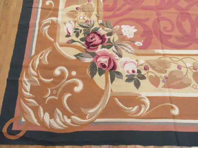 12' x 15' Chinese Peach Floral Needlepoint Rug – Traditional Wool - Image 4