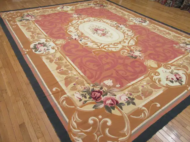 12' x 15' Chinese Peach Floral Needlepoint Rug – Traditional Wool - Image 6