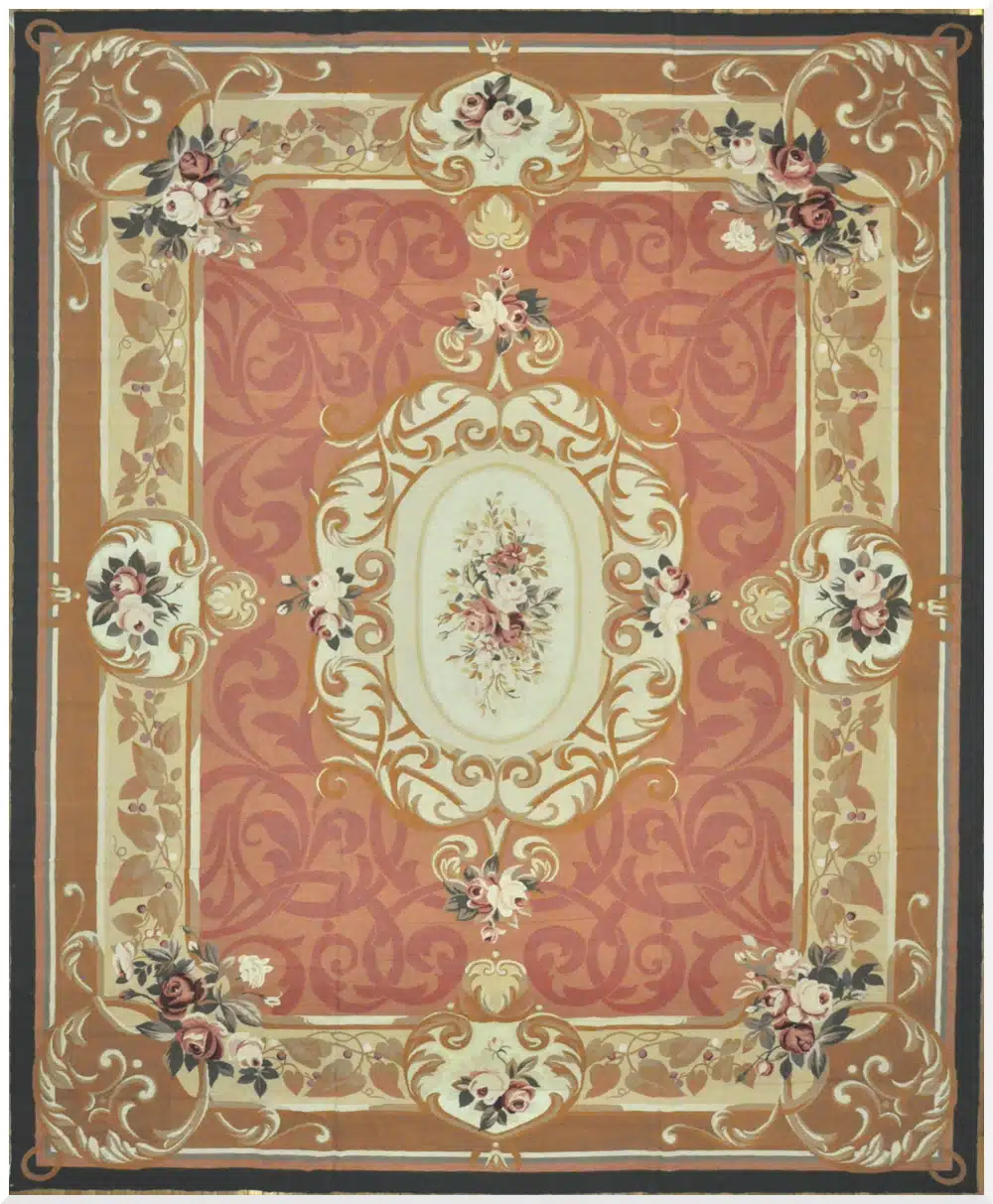 12' x 15' Chinese Peach Floral Needlepoint Rug – Traditional Wool