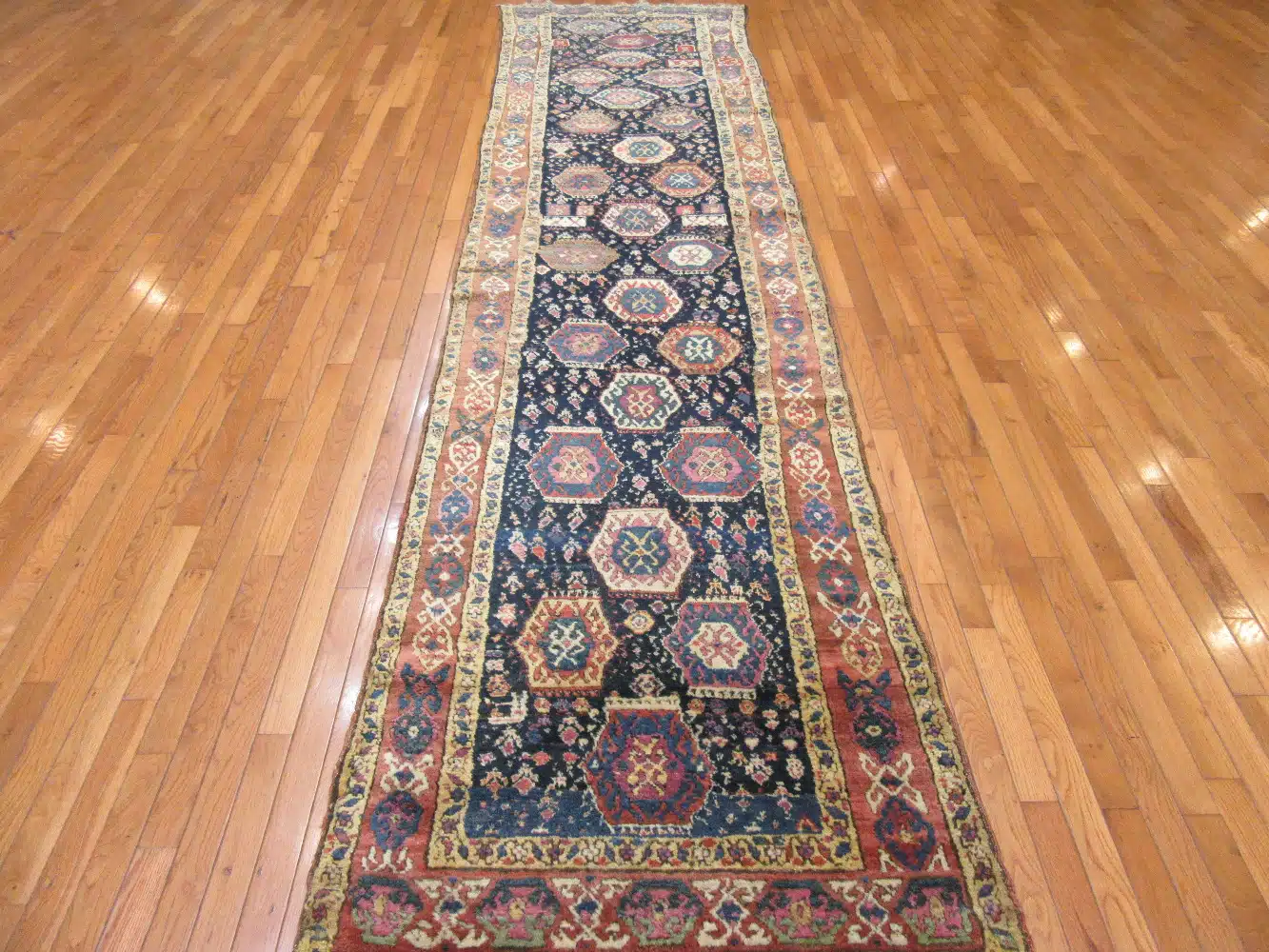 3' x 13' Antique Caucasian Ganjeh Navy Tribal Runner Rug – Traditional Wool - Image 2