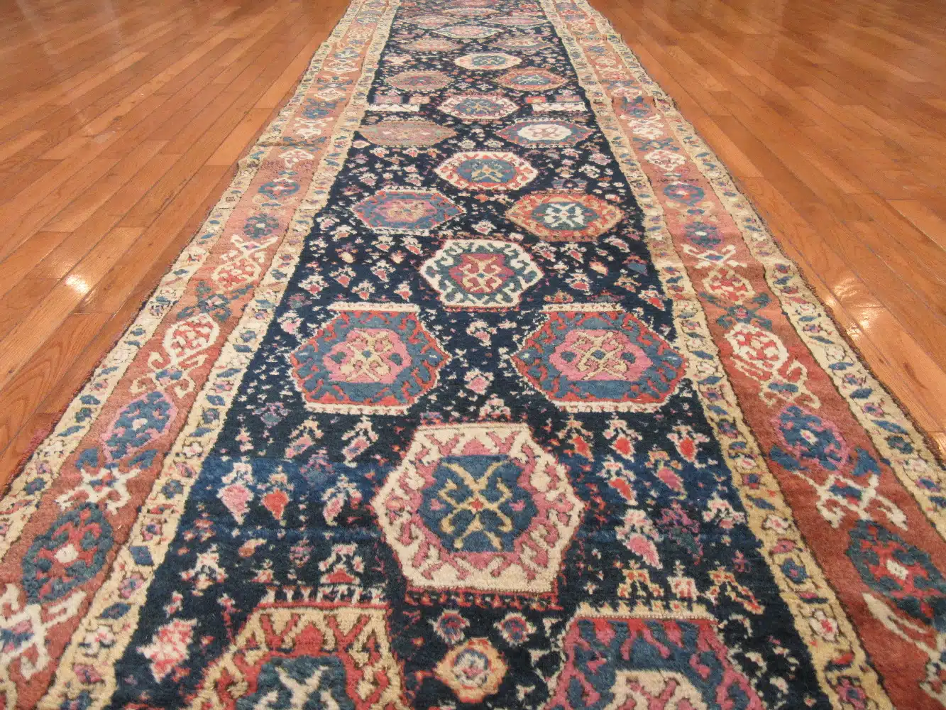 3' x 13' Antique Caucasian Ganjeh Navy Tribal Runner Rug – Traditional Wool - Image 5