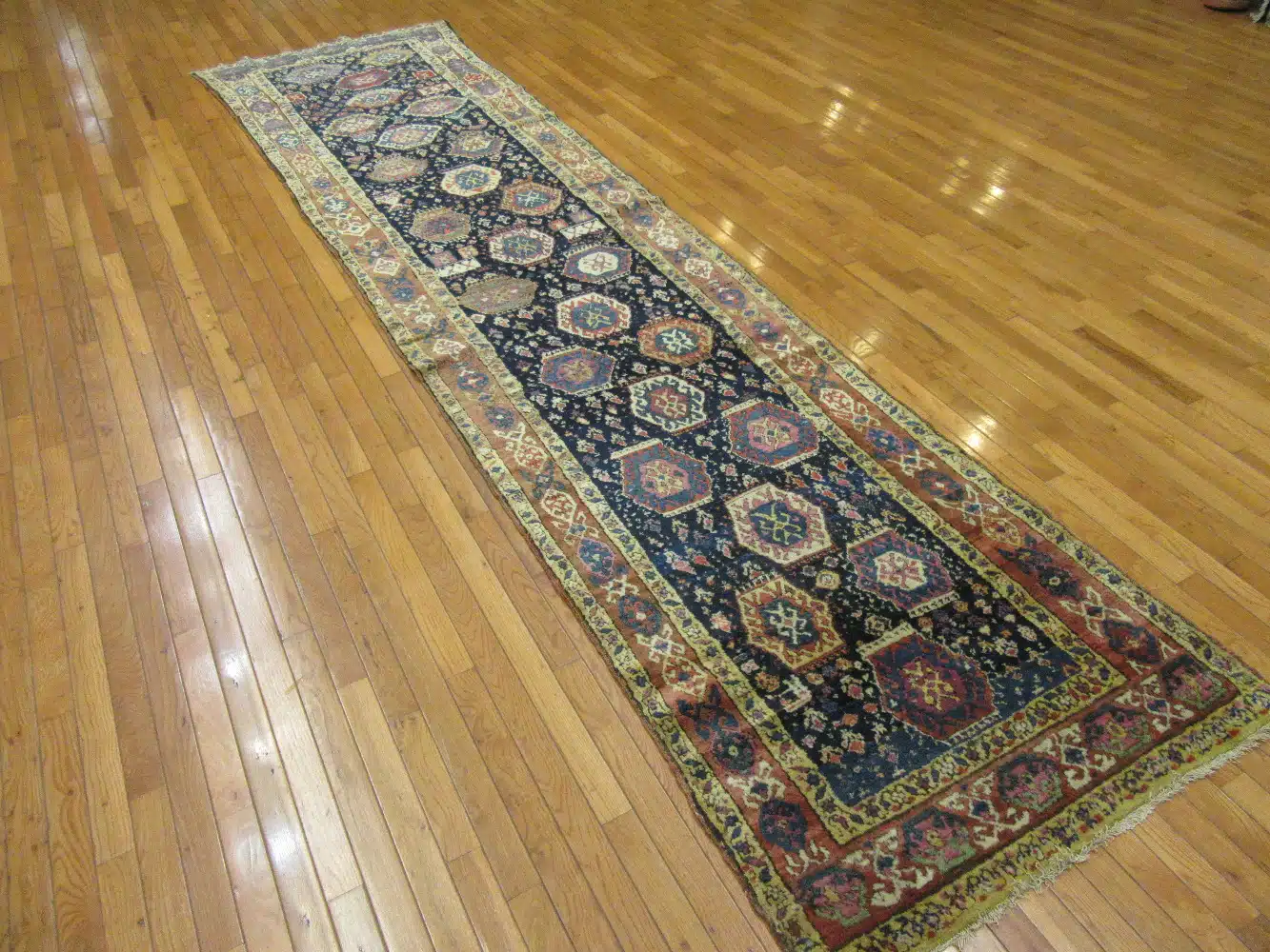 3' x 13' Antique Caucasian Ganjeh Navy Tribal Runner Rug – Traditional Wool - Image 6