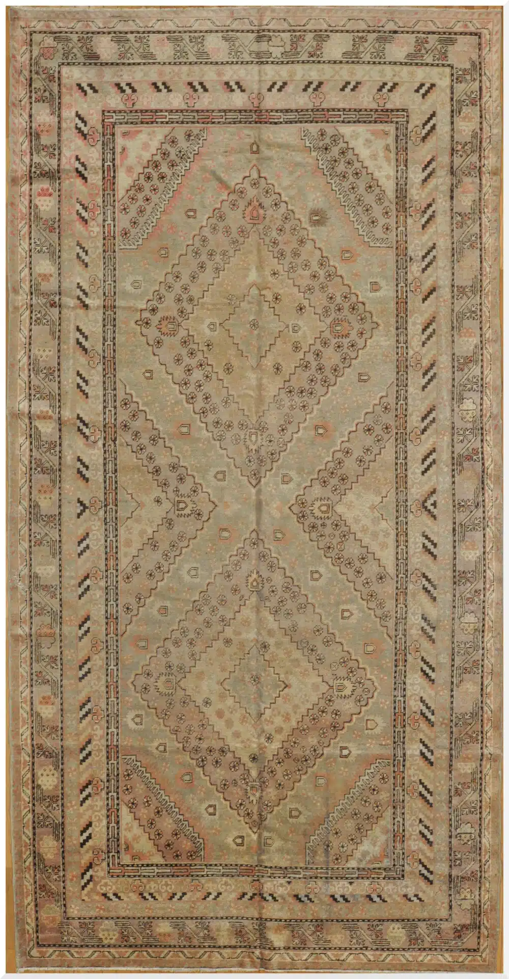 6' x 13' Antique Oushak Sage Green Geometric Rug – Traditional Wool
