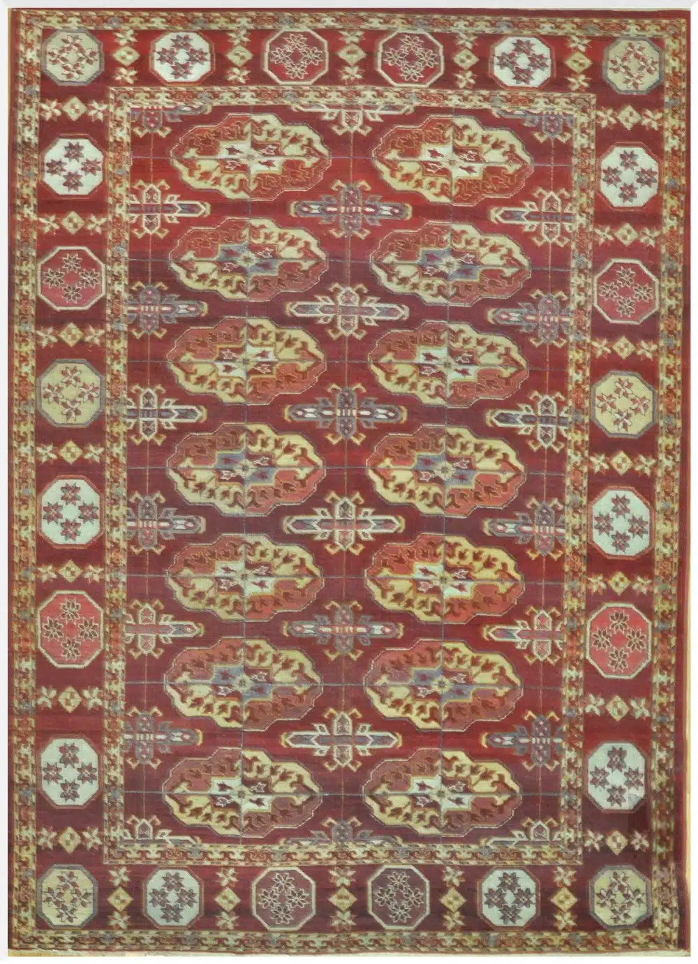 6' x 9' Indian Red Repeating Medallion Rug – Antique Wool