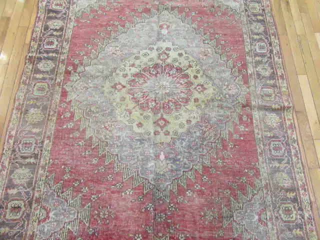 5' x 10' Vintage Turkish Oushak Runner Rug – Rust & Blue - Image 3