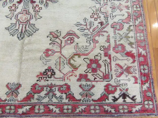 5' x 10' Turkish Ivory Red Vintage Rug Traditional Wool - Image 4
