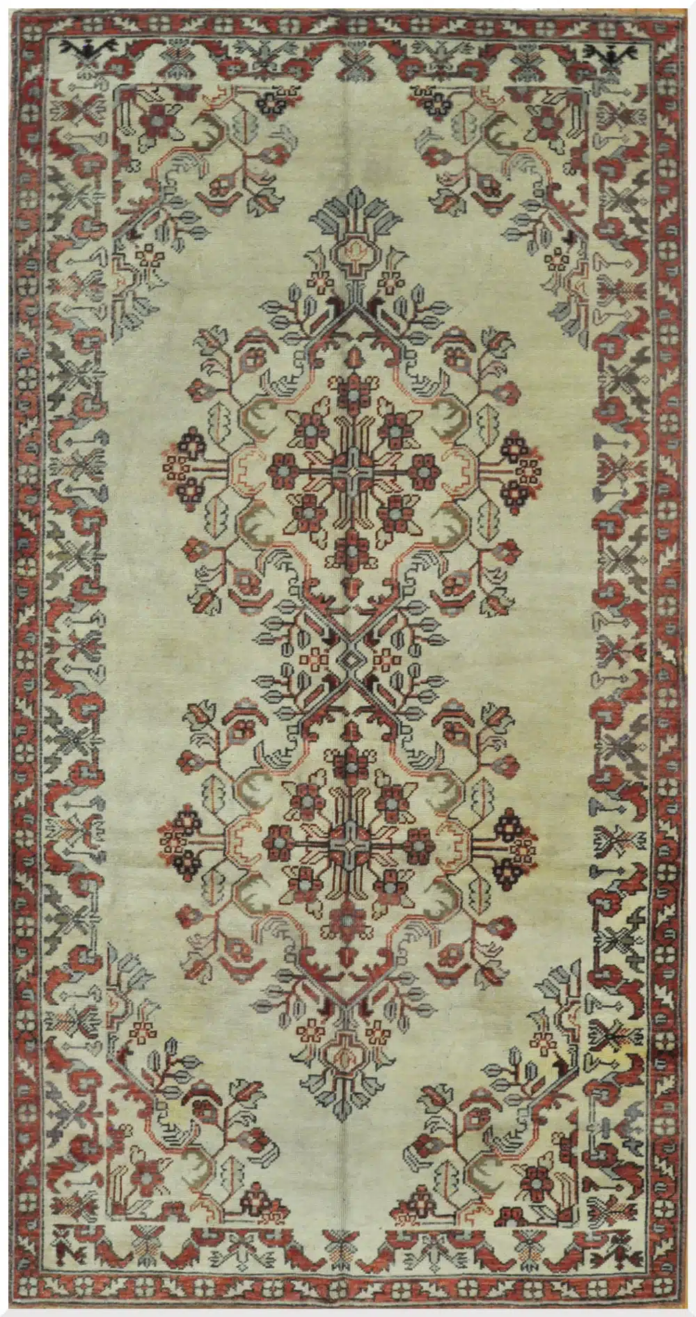 5' x 10' Turkish Ivory Red Vintage Rug Traditional Wool