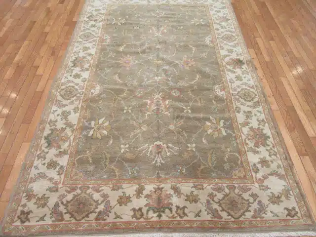 5' x 9' Indian Green Oriental Rug Traditional Wool - Image 2
