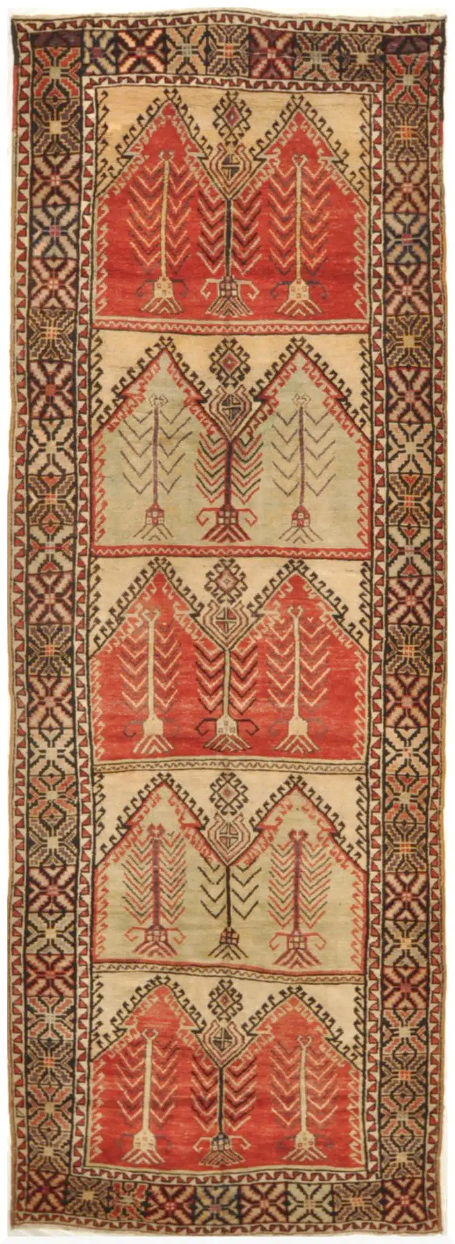 5' x 14' Turkish Red Tribal Runner Rug – Hand-Knotted Wool