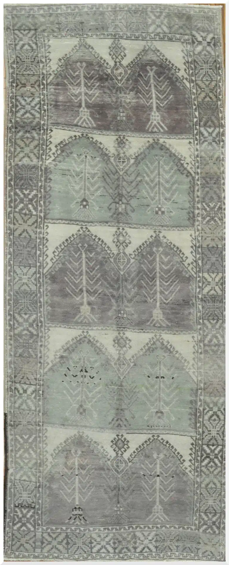 5' x 14' Turkish Gray Vintage Tribal Runner Rug – Hand-Knotted Wool