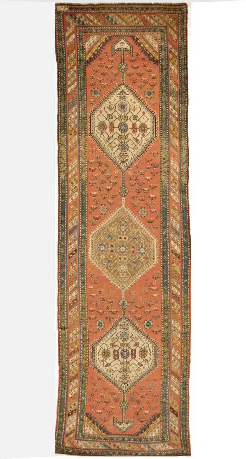 3' x 13' Persian Coral Tribal Runner Rug – Traditional Hand-Knotted Wool
