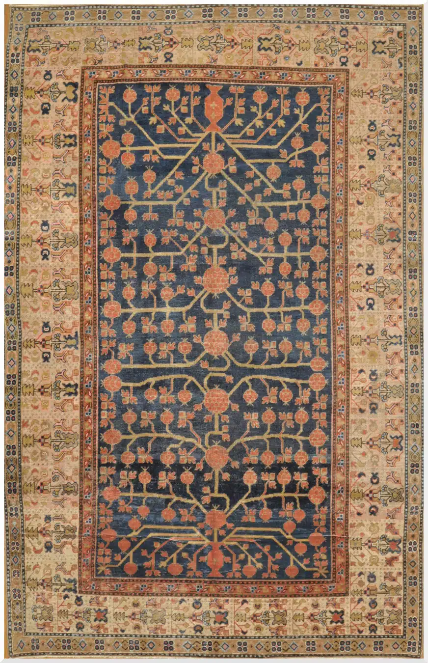 6' x 10' Antique Uzbek Khotan Pomegranate Rug – Hand-Knotted Wool