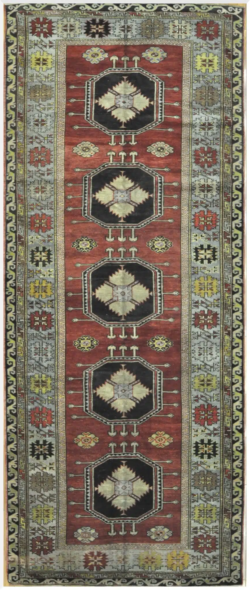 5' x 12' Red Triple Medallion Turkish Oushak Runner Rug – Traditional Wool