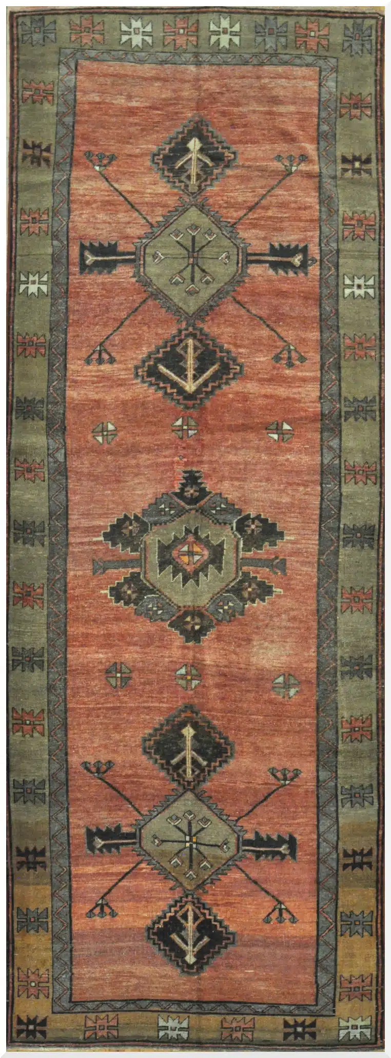 5' x 13' Rust Turkish Oushak Tribal Runner Rug – Hand-Knotted Wool