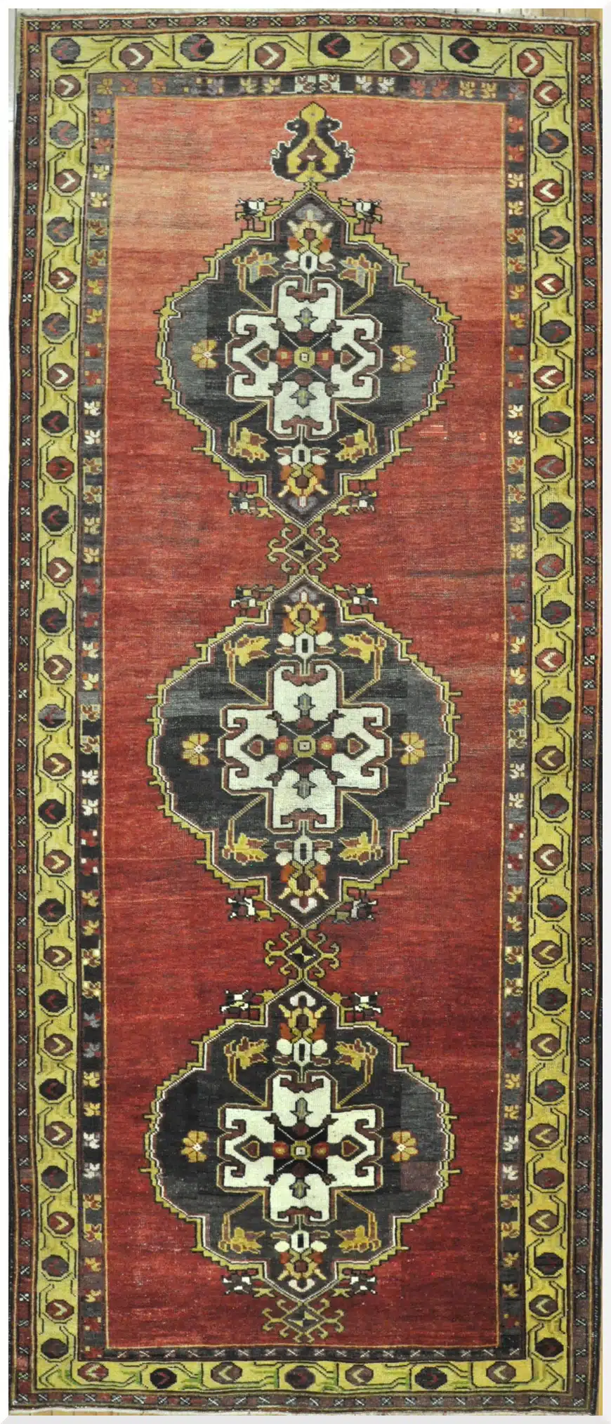 5' x 12' Turkish Oushak Rust Charcoal Triple Medallion Runner – Vintage Hand-Knotted Wool