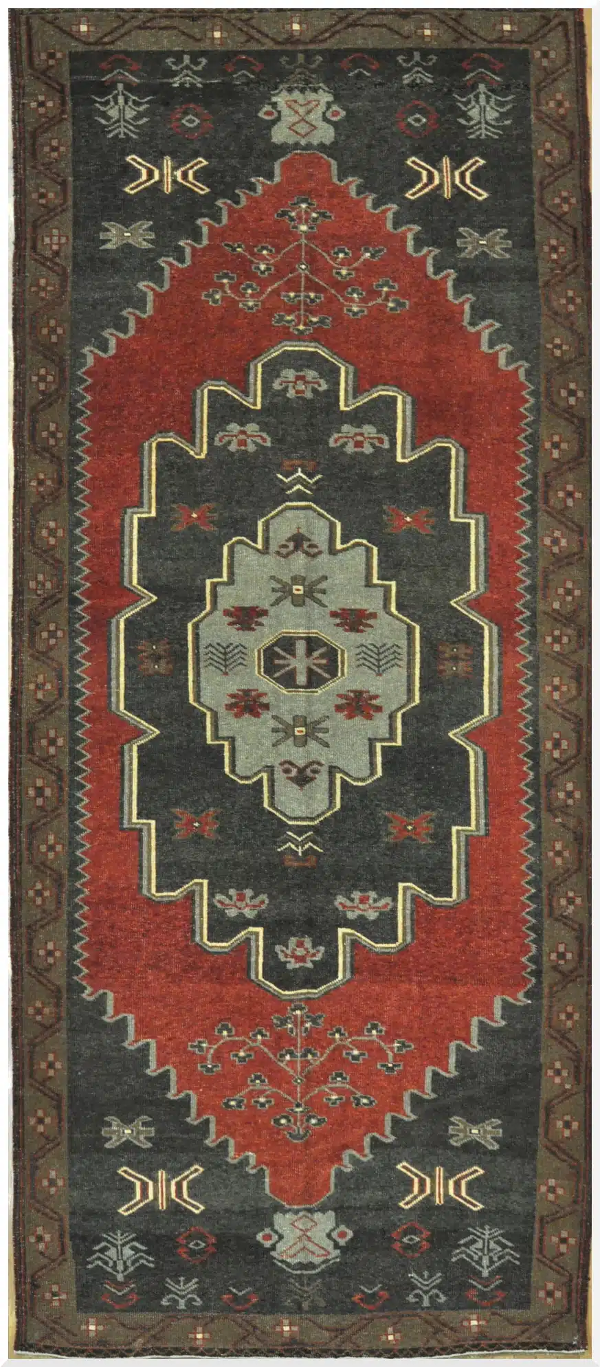 5' x 12' Turkish Charcoal Rust Medallion Runner – Vintage Hand-Knotted Wool