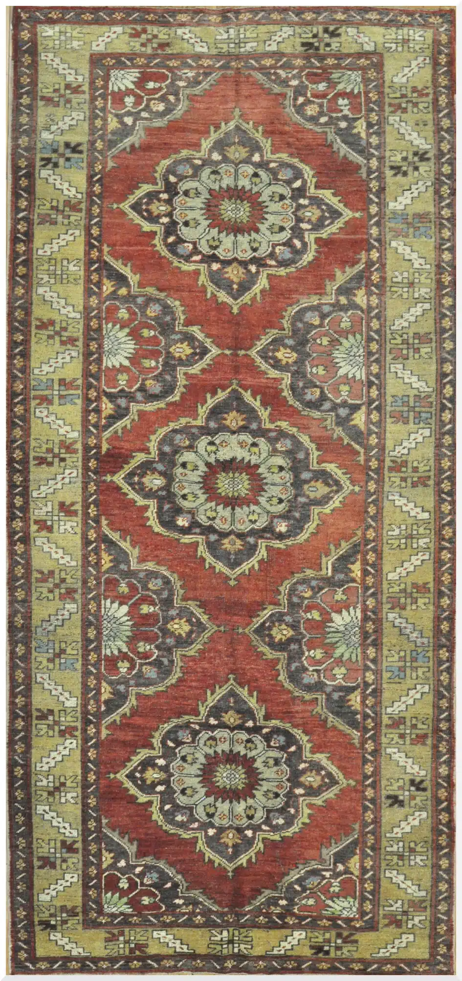 5' x 11' Turkish Oushak Rust Sage Triple Medallion Runner – Vintage Hand-Knotted Wool