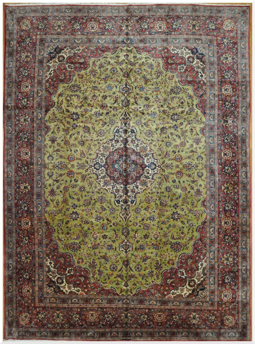 10' x 14' Green Fine Hand-Knotted Persian Kashan Rug – Traditional Wool