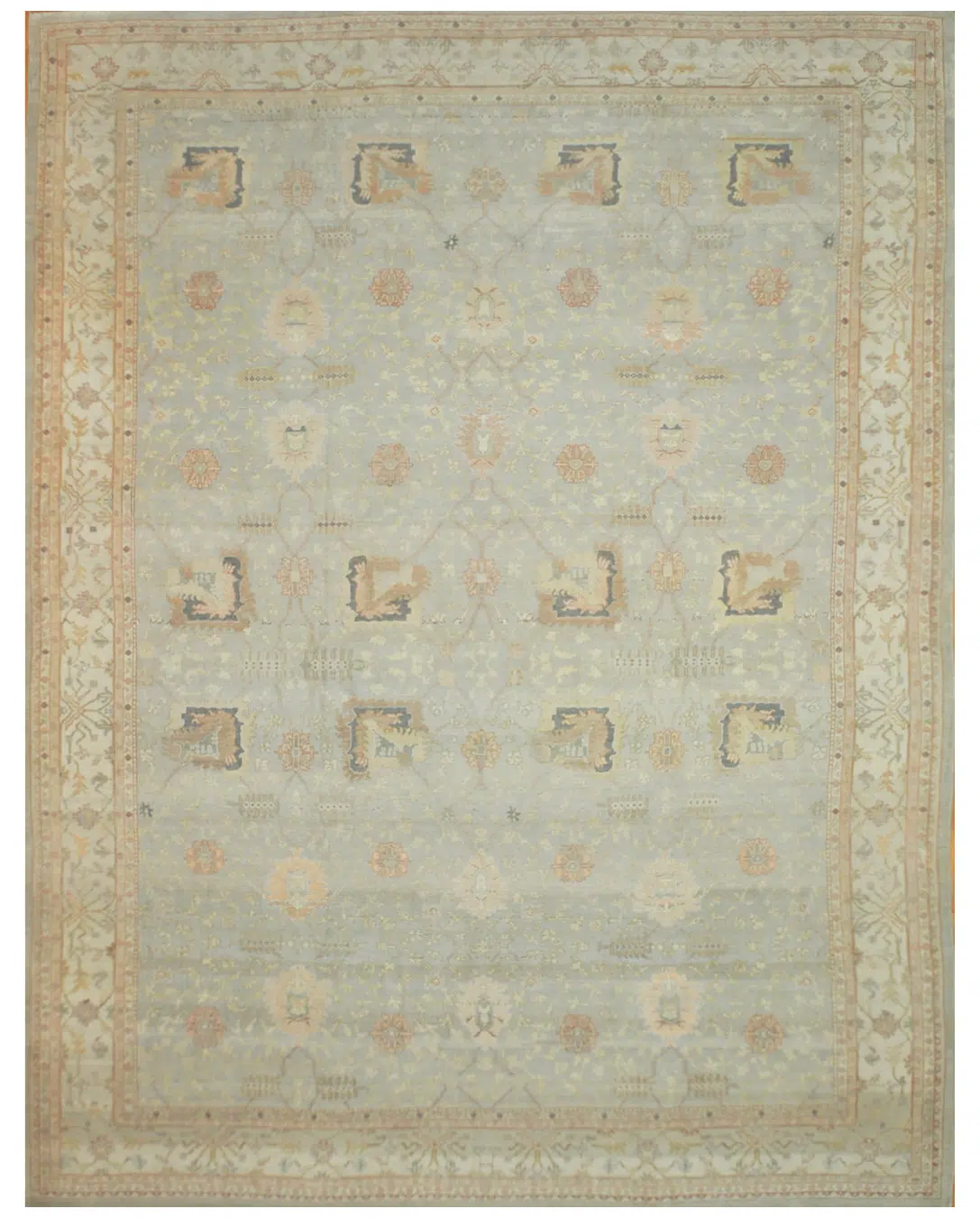 13' x 17' Pale Blue Fine Hand-Knotted Egyptian Oushak Rug – Traditional Wool