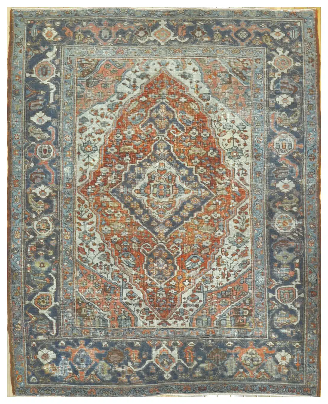 4' x 6' Blue Fine Hand-Knotted Antique Persian Heriz Rug – Traditional Wool