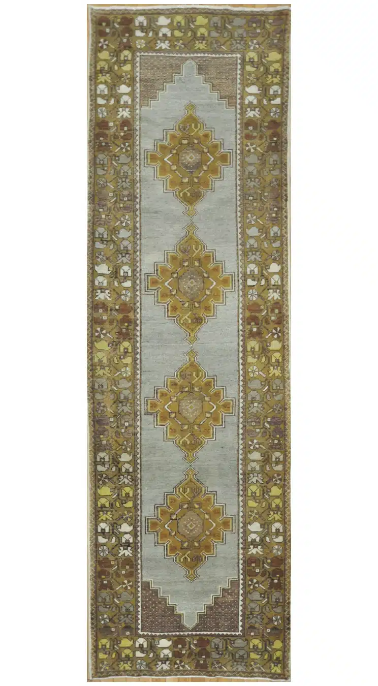 3' x 11' Gray Fine Hand-Knotted Turkish Anatolian Runner Rug – Traditional Wool