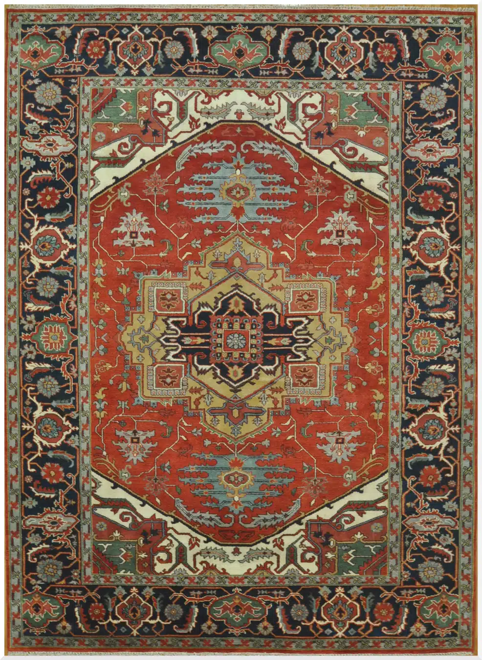 10' x 14' Red Fine Hand-Knotted Indian Serapi Design Rug – Traditional Wool