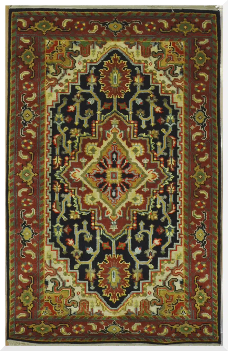 3' x 5' Red Fine Hand-Knotted Indian Serapi Design Rug – Traditional Wool