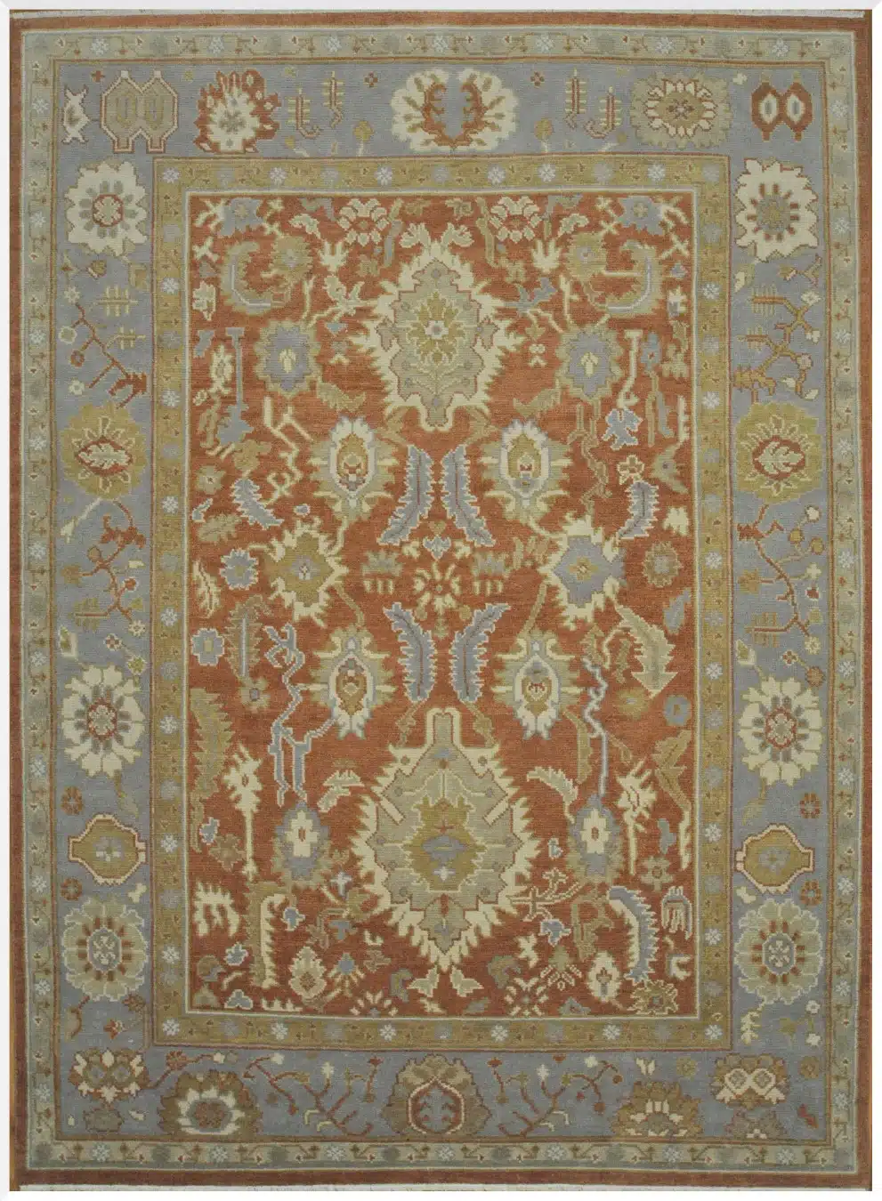 10' x 14' Terracotta Fine Hand-Knotted Indian Oushak Rug – Transitional Wool