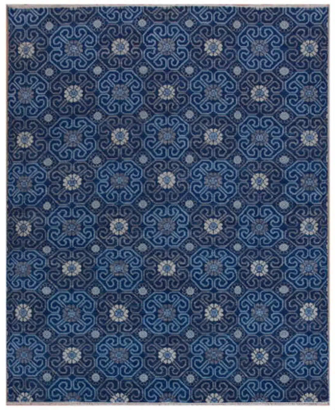 8' x 10' Blue Fine Hand-Knotted Indian Modern Design Rug – Contemporary Wool