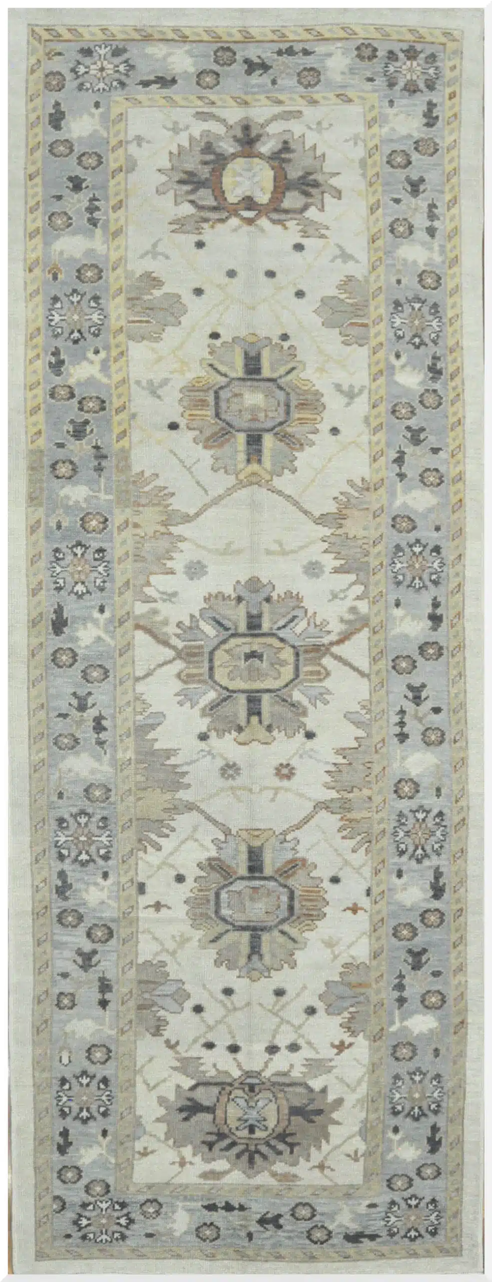 5' x 13' Blue Fine Hand-Knotted Turkish Oushak Runner Rug – Transitional Wool
