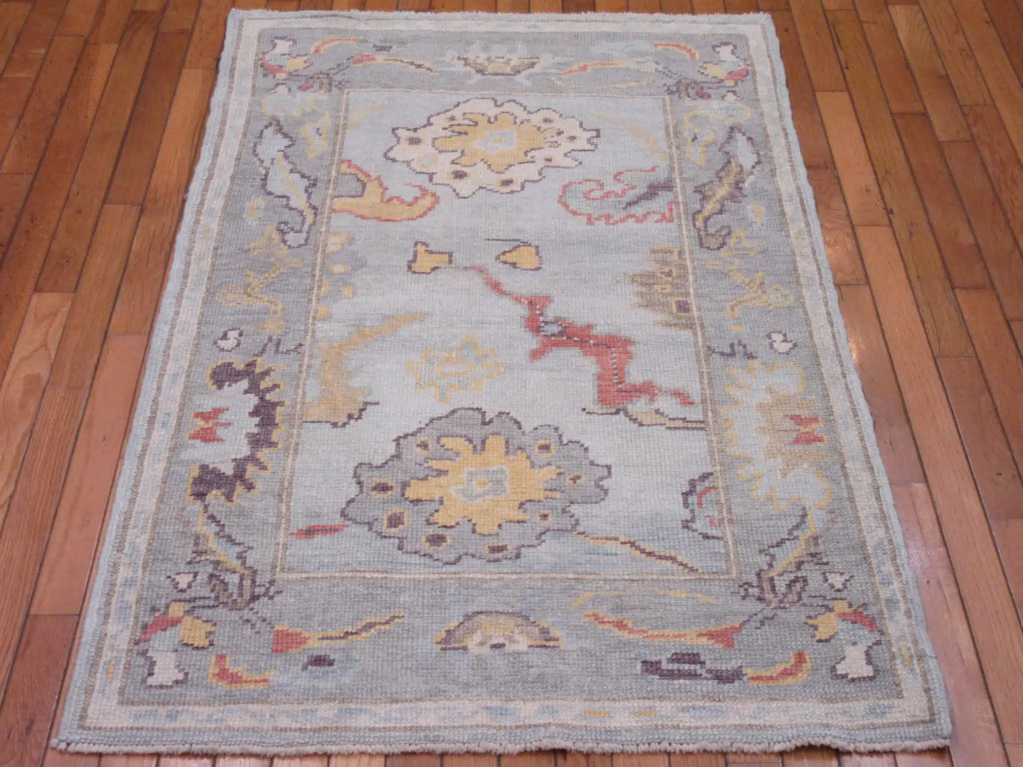 3' x 5' Light Blue Turkish Oushak Rug Hand Knotted Wool - Image 3