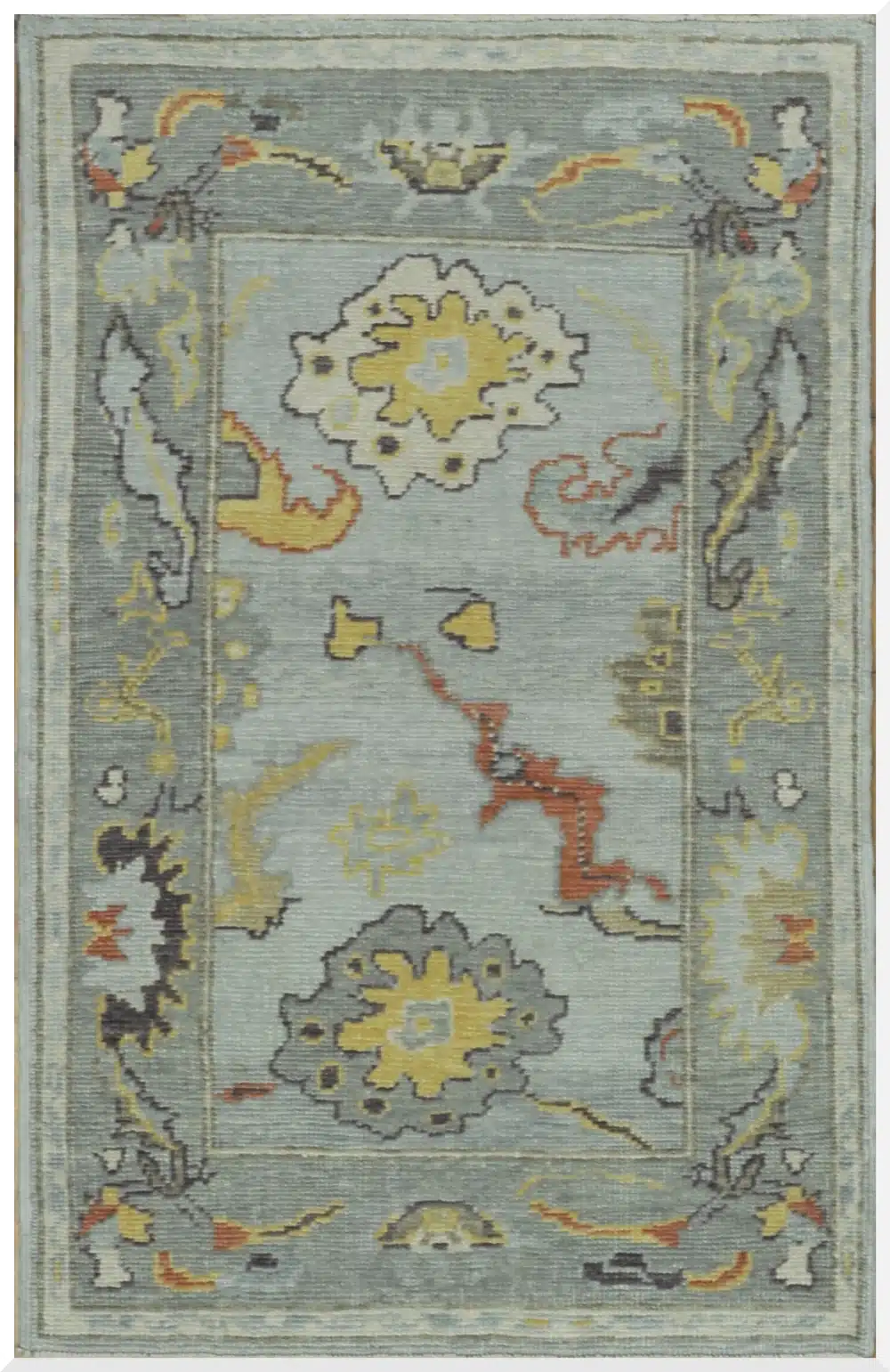 3' x 5' Light Blue Turkish Oushak Rug Hand Knotted Wool