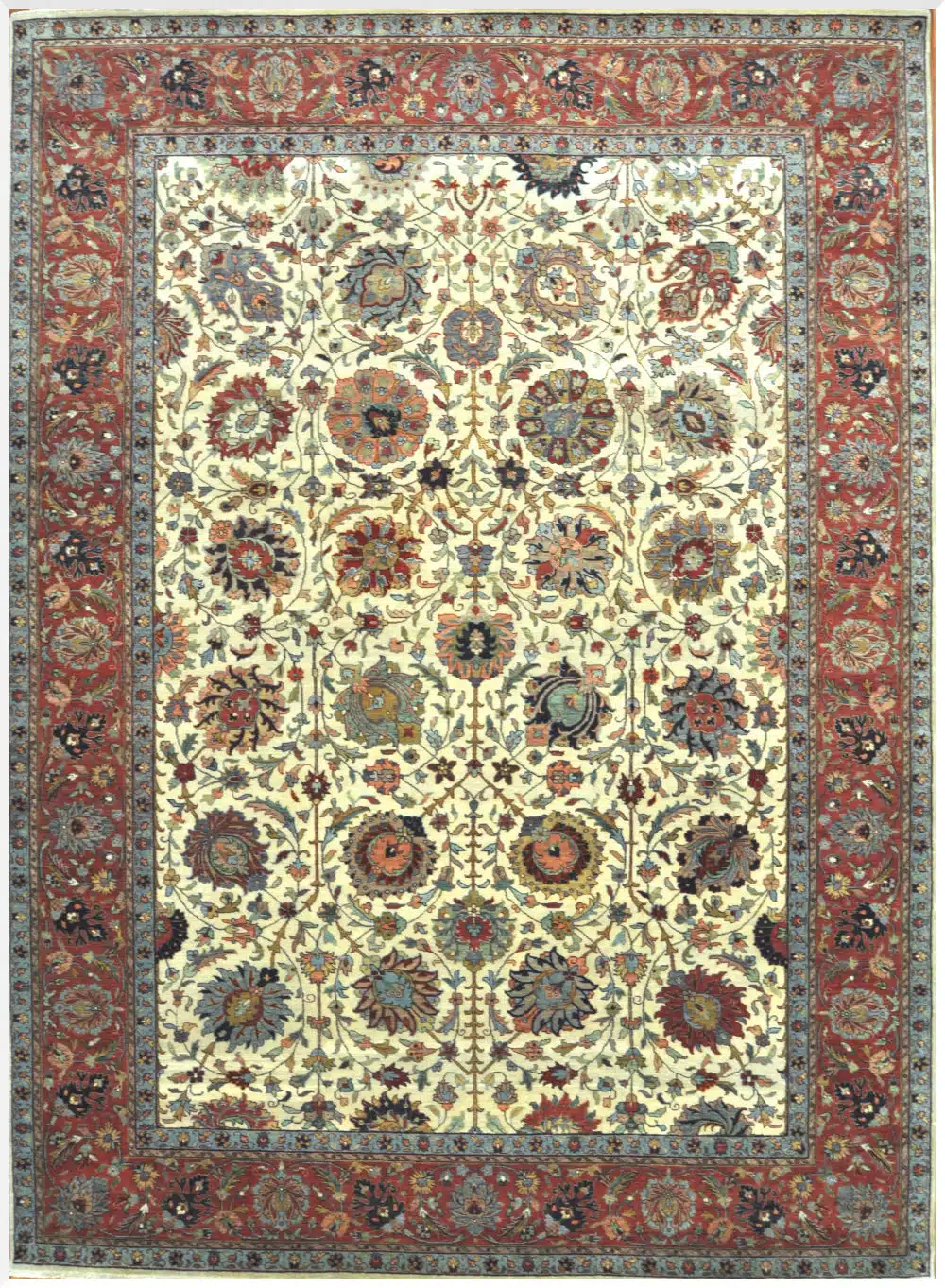 10' x 13' Indian Ivory Tabriz Rug – Hand-Knotted Wool