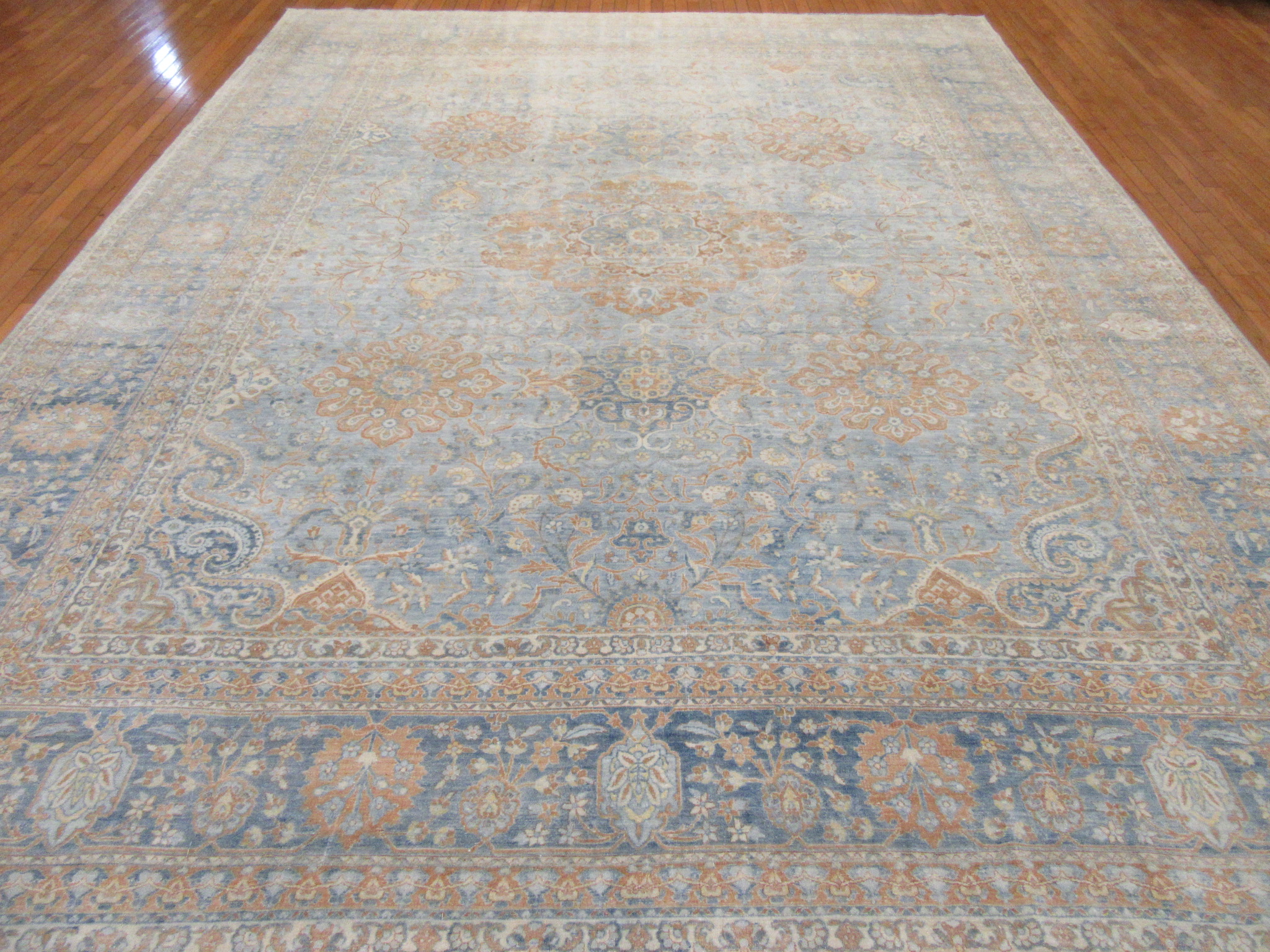 Antique Handknotted wool Blue Persian Kerman Rug - Image 2