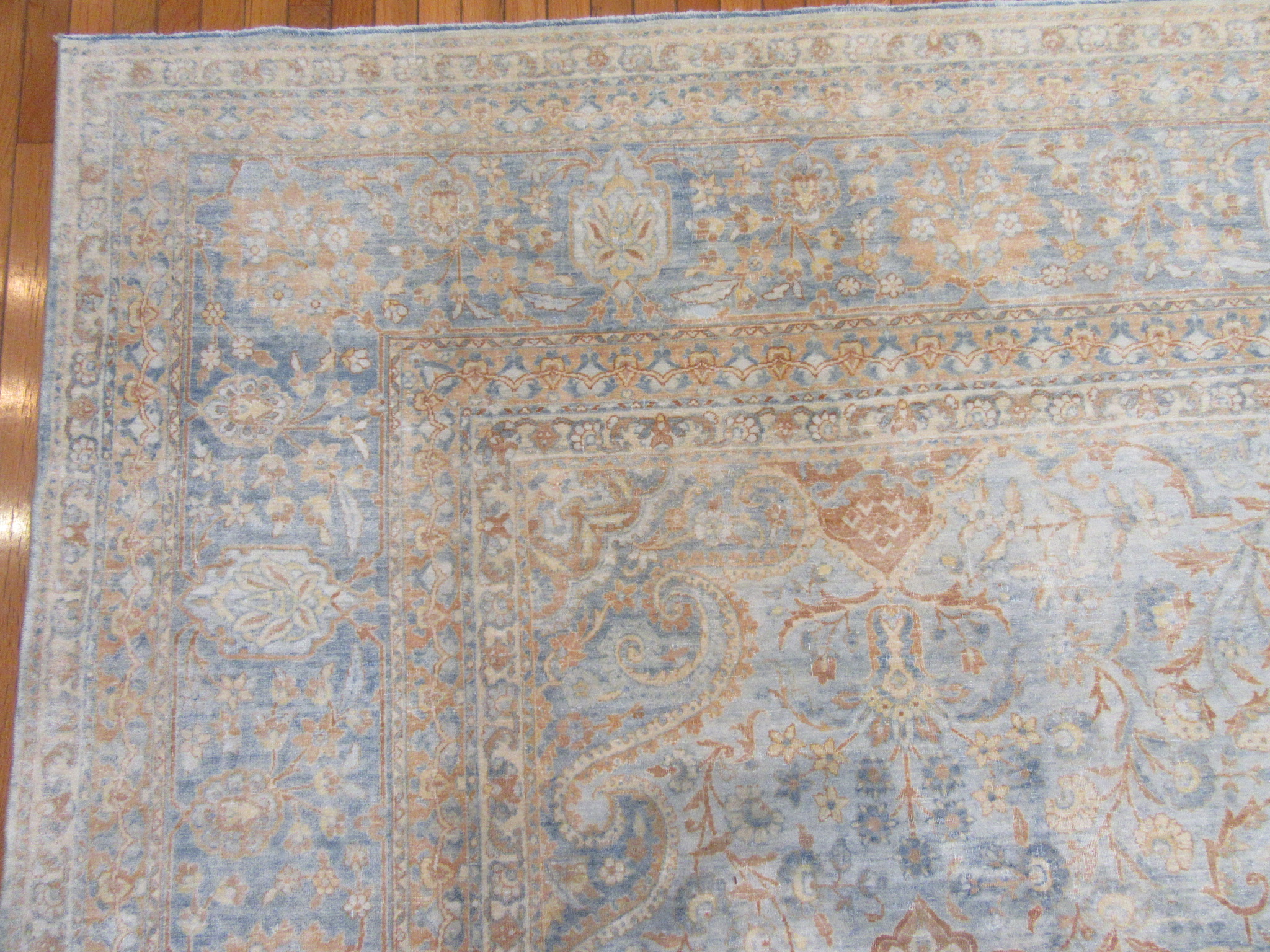 Antique Handknotted wool Blue Persian Kerman Rug - Image 12
